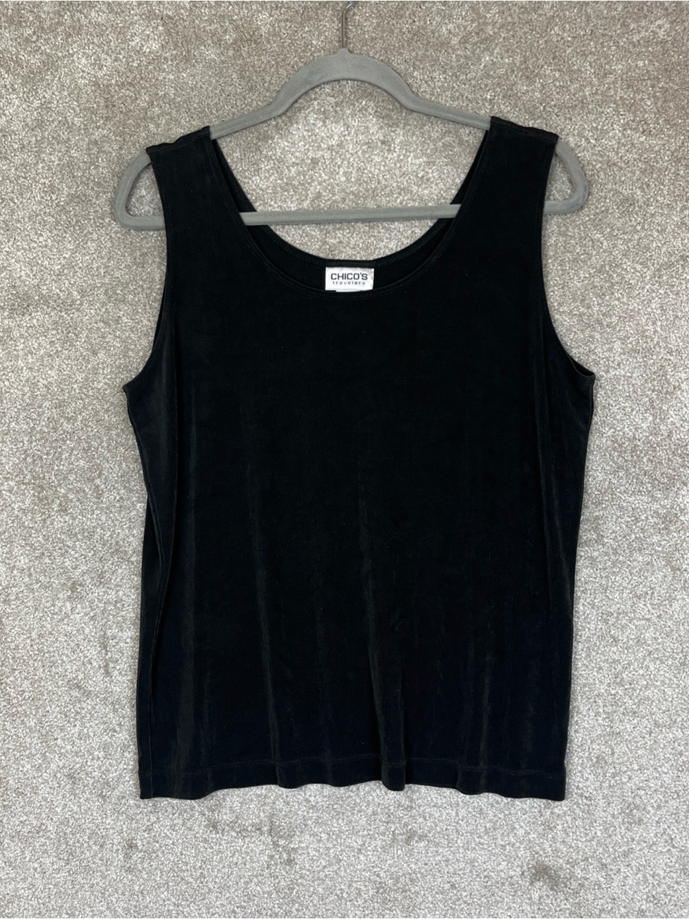 Chico's Travelers Tank Top Womens 3 Black Stretch Slinky Pullover Scoop- 5209